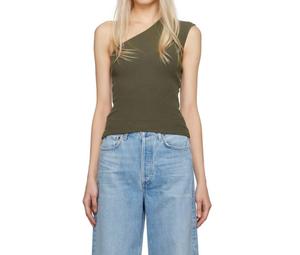 Топ Nessa Ribbed на одно плечо, оливково-зеленый Agolde, оливково-зеленый