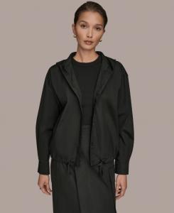 Женская куртка с капюшоном и пуговицами спереди Donna Karan Weekend, Black