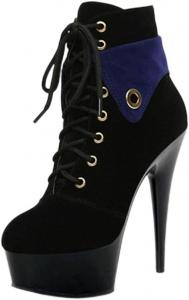 Женские стильные ботинки PROMI на высоком каблуке 15 см, черные, с круглым носком