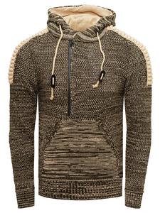 Свитер контрастной вязки с капюшоном и застежкой-молнией на 1/2 дюйма цвета хаки Rusty Neal