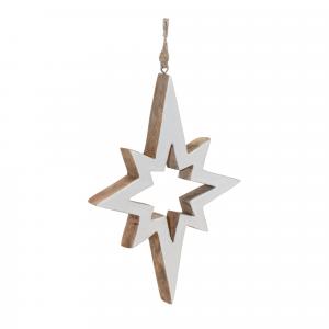 Елочная игрушка Melrose International Деревянная звезда, 4 штуки белый / бежевый