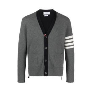 Кардиган Thom Browne Intarsia 4 Bar Stripe High V Neck Cardigan 'Light Grey'
