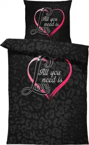 Комплект постельного белья из 4 предметов 155x220 см с леопардовым принтом Hearts Love из микрофибры антрацитового цвета One-Home