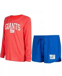 Женский комплект из футболки с длинными рукавами и шорт реглан Royal, красный New York Giants Concepts Sport, синий