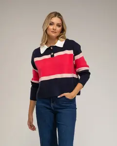 Женская рубашка-поло с горизонтальными полосками Tantra, темно-синий/розовый