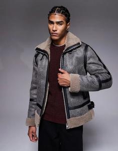 Куртка из искусственной овчины River Island черного цвета