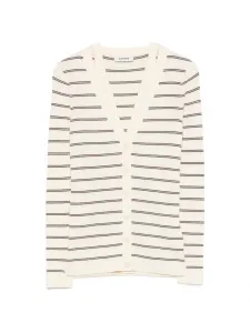 Полосатый кардиган с V-образным вырезом Sandro, бежевый