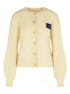 Ребристый кардиган с нашивкой-логотипом Marni, нейтральный