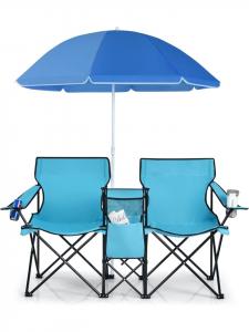 COSTWAY Двухместный походный стул с зонтиком, бирюзового цвета