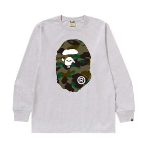 Футболка BAPE 1st Camo Big Ape Head Long-Sleeve Tee, Grey/Green