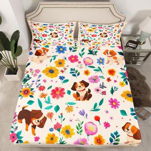 Erosebridal Пододеяльник Pup Dog Boho Floral с цветочным принтом, бежевый, ботанический стиль, Beige Red Yellow Green Blue Purple Brown