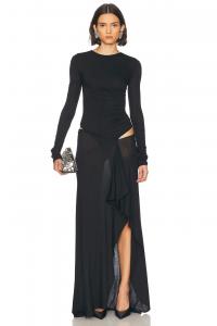 Длинное платье с рукавами The Attico, Black