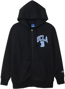 Мужская баскетбольная толстовка Champion с длинными рукавами, быстросохнущей застежкой-молнией и капюшоном, с графическим и резиновым принтом (UCLAC3-AB162), черный