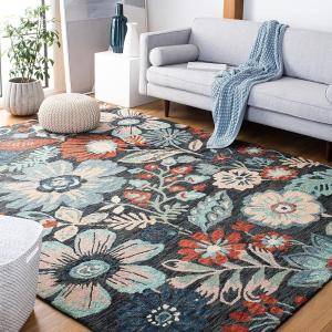 Ковер SAFAVIEH, 244 x 305 см, - коллекция Jardin - большой - Charcoal & Blue, ручная работа из шерсти, цветочный дизайн, идеально для гостиной, спальни, офиса, столовой (JAR252H)