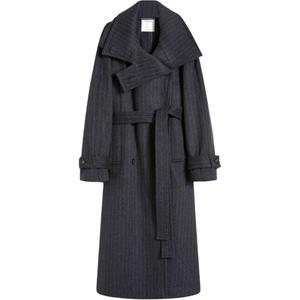 Пальто с поясом в полоску SportMax, темно серый