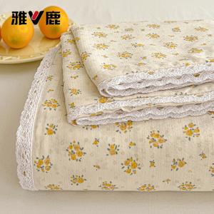 Yalu Комплект постельного белья из 3 предметов (простыня 160х230 см, 2 наволочки), двойной слой с кружевом, цвет Firefly Island, мягкий и дышащий