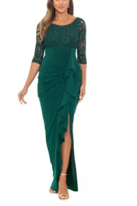 Платье-футляр Ирина с широким вырезом-лодочкой, лифом, украшенным бисером и кружевом, юбкой с каскадными оборками и разрезом до бедра Truedames