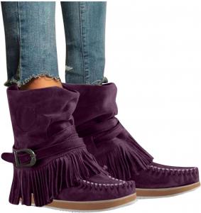 Женские ботильоны ZBYY с бахромой, модные замшевые мокасины, укороченные сапожки, ретро-зимние туфли на низком каблуке для женщин