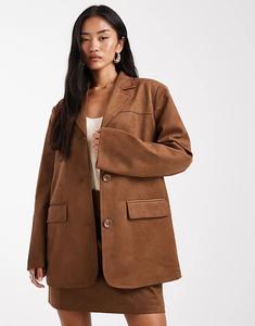 Блейзер Object Premium из искусственной замши цвета кэмел