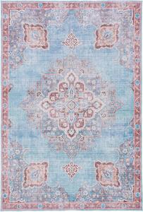Ковер SAFAVIEH, 201 x 201 см, Serapi Collection - квадратный, Blue & Brown, дизайн Boho Chic, не линяет, можно стирать в машине, устойчив к скольжению, идеален для помещений с высокой проходимостью в гостиной, спальне (SEP580M)