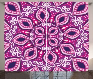 Штора ABAKUHAUS Floral Rustic Floral, кружевной узор с изображением листьев, присборенная штора для спальни с петлями и крючками, 280 x 225 см, цвет: пурпурно-розовый, сливовый Abakuhaus