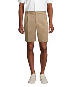 Мужские немнущиеся шорты-чинос с комфортной посадкой на талии, плиссированные спереди, длина 9" Lands' End, коричневый/бежевый