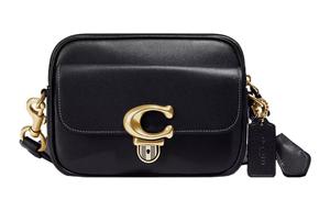 COACH Кожаная студийная маленькая квадратная сумка через плечо небольшого размера женская темно-синяя