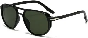 Солнцезащитные очки Melrose Retro Square Pilot для женщин и мужчин, винтажные, в стиле 70-х, с двойной перемычкой, в пластиковой оправе, Black/Dark Green