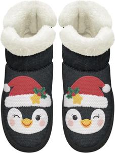 Женские зимние ботинки KEIAHUAN, утепленные ботильоны с меховой подкладкой, легкие и удобные уличные ботинки на плоской подошве, Christmas Penguin