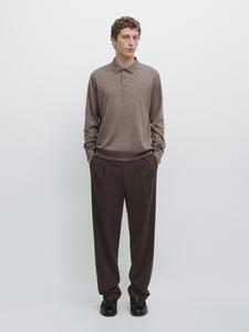 Шерстяной вязаный свитер с воротником поло Massimo Dutti, mole brown