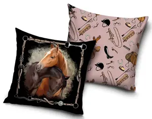 Декоративная подушка черно-розовая - лошади Excellent