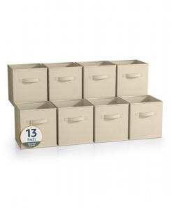 Набор из 8 прочных складных тканевых кубиков для хранения с ручками, 13 дюймов (33 см) - для организации одежды, игрушек, книг, полок и многого другого Sorbus, бежевый