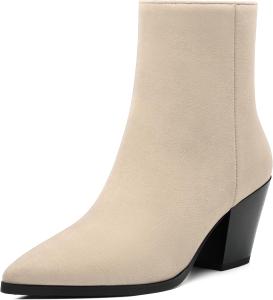 Женские ботильоны NUMALEO с низким толстым каблуком, заостренным носком, боковой молнией, удобные осенне-зимние ботинки 2,5 дюйма, обувь для платья, Beige