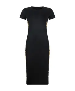 Платье миди с вставками с леопардовым принтом Roberto Cavalli, черный