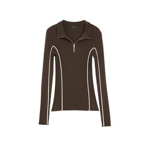 ELLE Трикотаж Women's Dark Brown Stand Collar Moderate Others