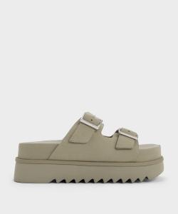 Сандалии на платформе с двойным ремешком и пряжкой Charles & Keith, цвет Sagegreen