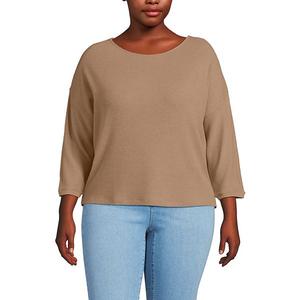 Уютный топ с 3/4 рукавом и резинкой, Plus Size Lands' End, Coriander Heather