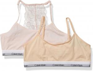Хлопковый спортивный бюстгальтер-бралетт Calvin Klein для девочек с регулируемыми бретельками, упаковка из 2 шт., 2 Pack - Crystal Pin, Nude