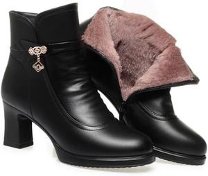 Женские ботильоны, зимние теплые ботинки на платформе с широким каблуком, снежные ботинки с блестящими стразами, стильные повседневные ботинки для ежедневной носки и офиса Hhhchpm, Black