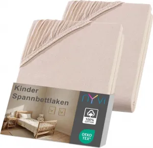 Детская простыня на резинке Junior 70 x 140 см, бежевая, 2 шт., для детских матрасов высотой до 12 см - мягкая и плотная, эластичная по всему периметру, не требует глажки NYVI