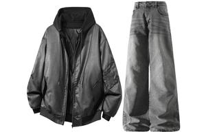 Толстовка Casual Sportswear утепленная с капюшоном унисекс X1617, черный padded jacket+серый pants