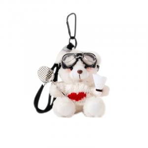 Плюшевый кулон медвежонок с ракеткой для бадминтона высота 12см HOUDASHI, белый