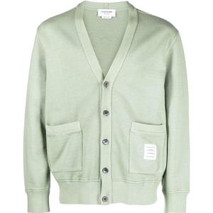 Thom Browne Мужской трикотажный кардиган зеленого цвета с V-образным вырезом, средней длины