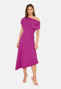 Платье-Миди с драпировкой на одно плечо, облегающее и расклешенное. Lipsy, Magenta Pink