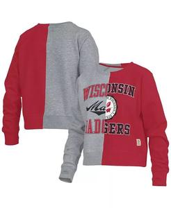 Женский пуловер с длинным рукавом реглан Heather Grey Wisconsin Badgers Half and Half реглан Pressbox