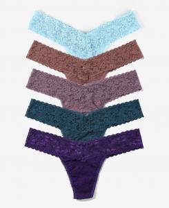 Женские кружевные трусики-стринги с низкой посадкой, набор из 5 штук Hanky Panky, Rain Cloud Blue, Artichoke Heart, Dusk, Deep Waters, Snow Day Purple