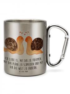 Кружка из нержавеющей стали с надписью Улитка и любовь в серебряном цвете Mr. & Mrs. Panda