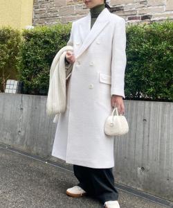 Двубортное шерстяное длинное пальто