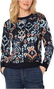 Свитер Liverpool Los Angeles Women's Petite Long Sleeve Crew Neck Dropped Shoulder Jacquard Sweater, Blue Multi Ikat