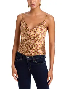 Шелковая майка-топ Calista с воротником-стойкой и пряжкой L'Agence, мультиколор